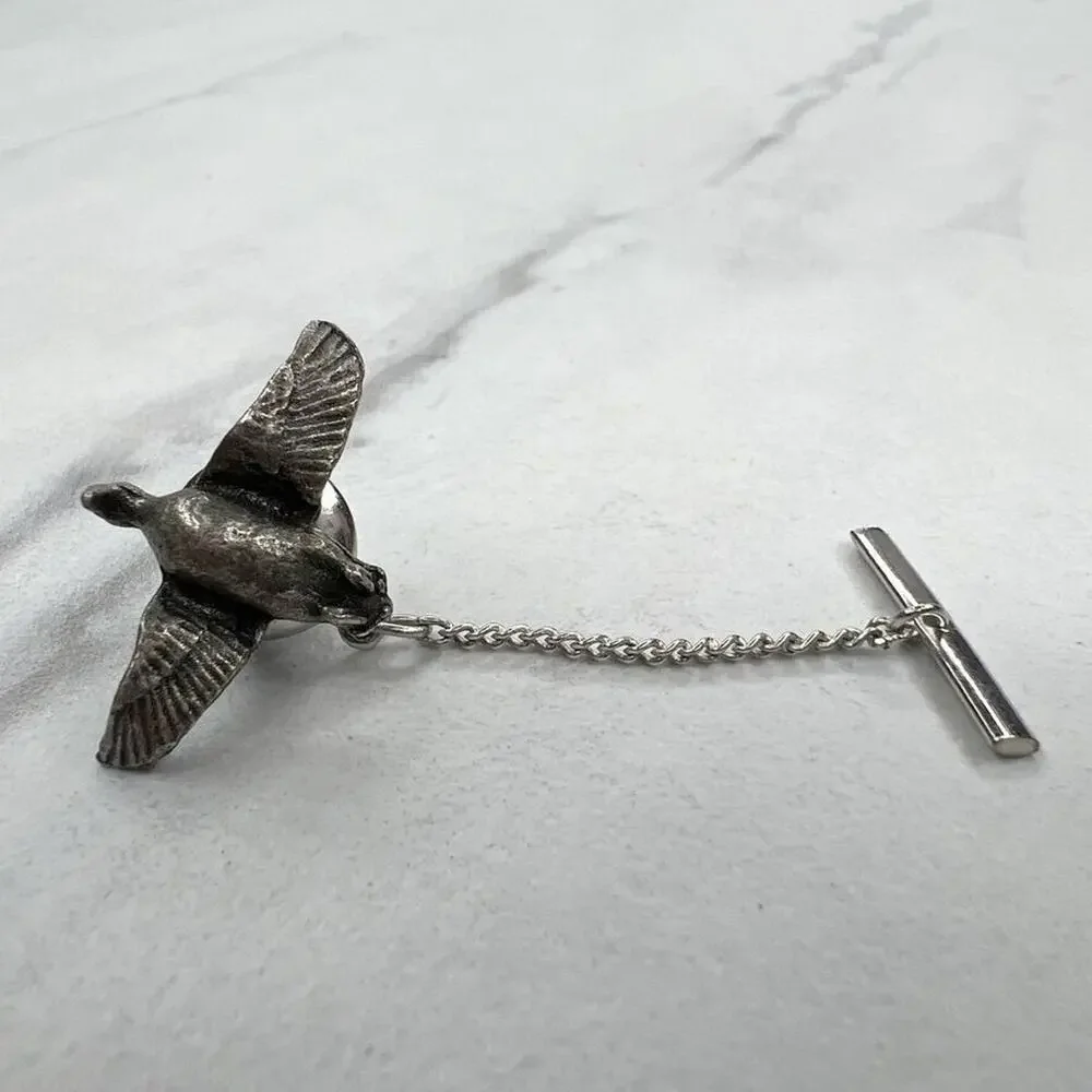 Silver Tone Flying Bird Lapel Tie Tack Pin